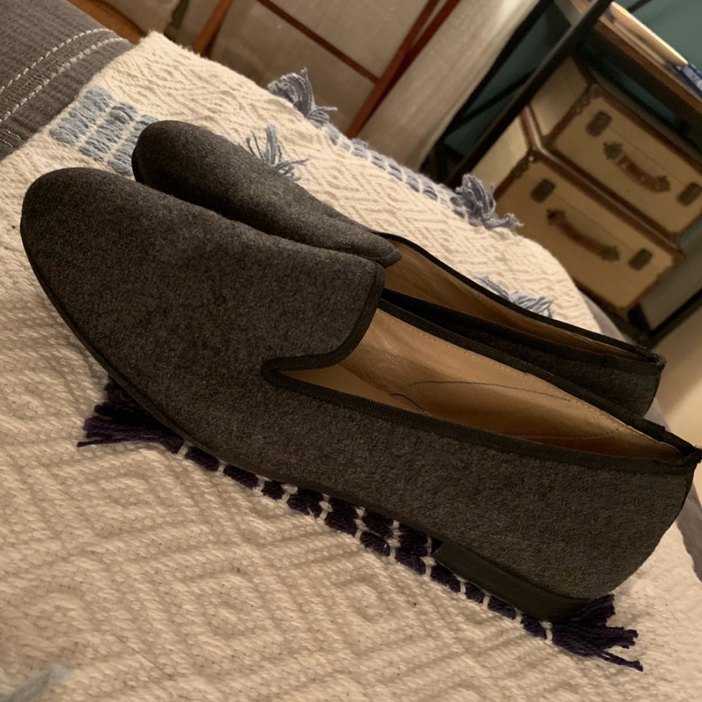 Stubbs & Wootton Gray Tweed & Black Trim Slip On Loafer Flats